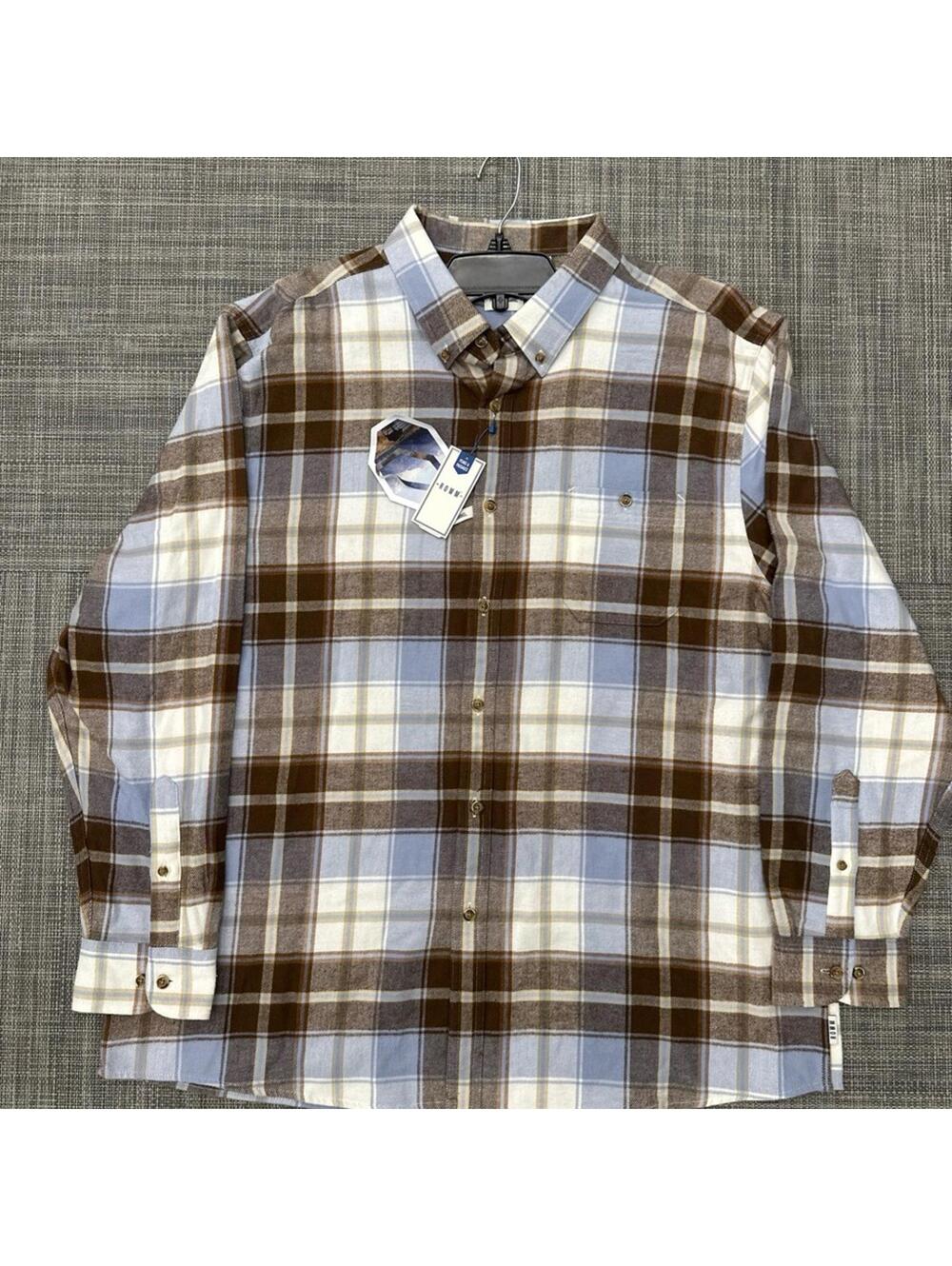 Rowm Men's XXL Portuguese flannel Brown and White Plaid Shirt